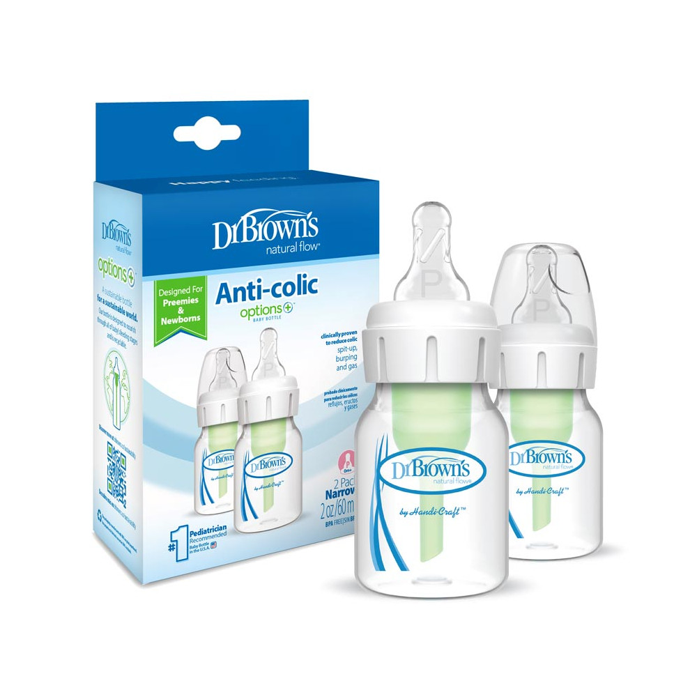 Dr Brown's Sb2200-P3 2 Oz/60 Ml Pp Options+ Narrow Bottle 2-Pack With Preemie Nipple