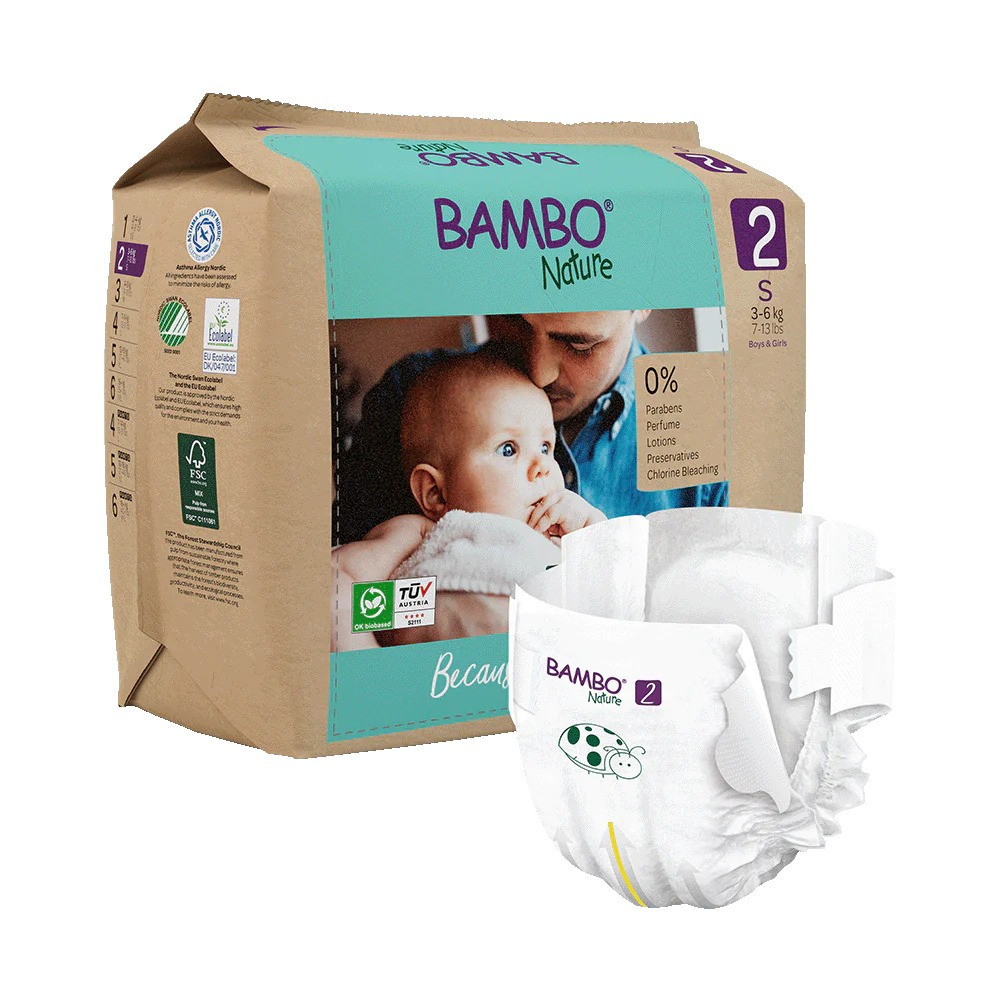 Bambo Nature Diapers size 2(S), Tape Style (3-6 kg / 7-13 lbs), 30 pcs