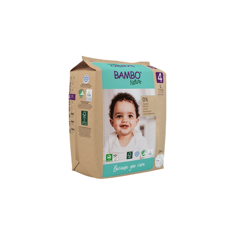 Bambo Nature Diapers size 4(L), Tape Style (7-14 kg / 15-31 lbs), 24 pcs