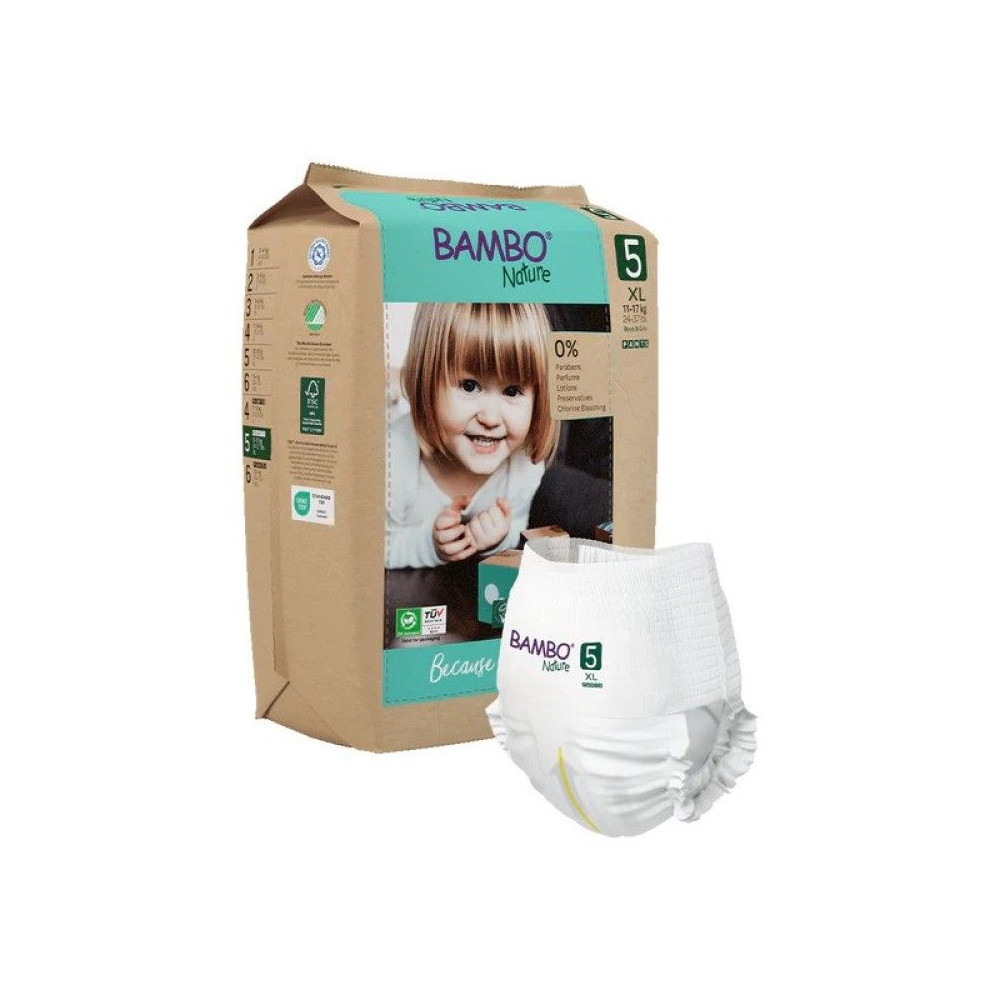 Bambo Nature Diapers size 5(XL), Pants Style (12-18 kg / 27-40 lbs), 19 pcs